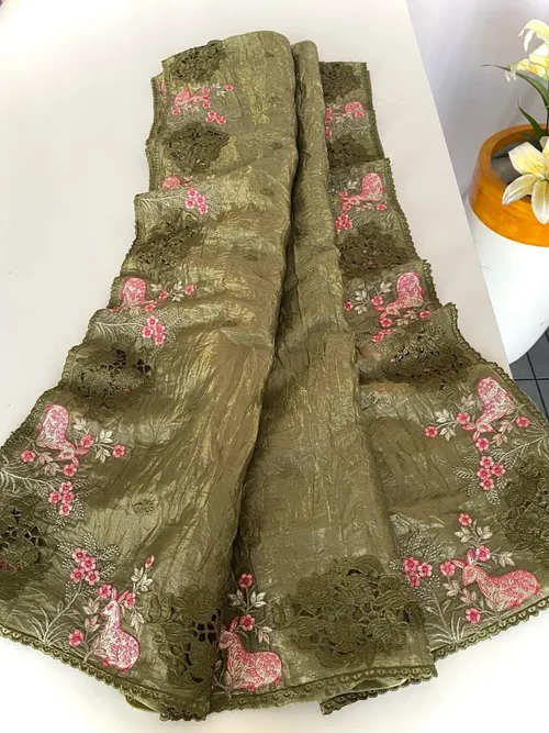  Luxury Crush Silk Saree for Women with Heavy Embroidery & Butti Blouse